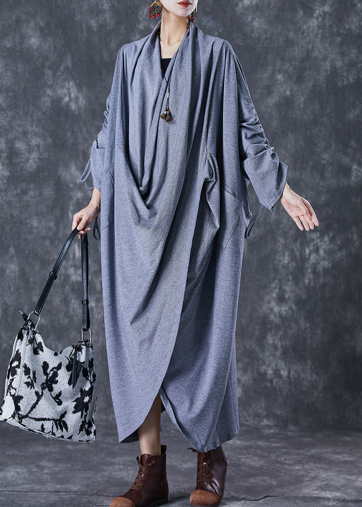 Grey Original Cotton Gown Dress Oversized Cinched Fall