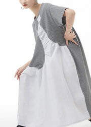 Grey Patchwork Holiday Dress Oversized Short Sleeve
