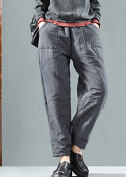 Grey Patchwork Linen Pants Trousers Winter