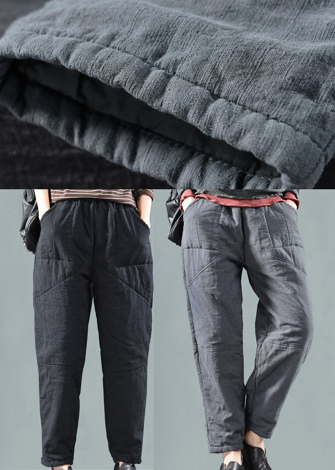 Grey Patchwork Linen Pants Trousers Winter