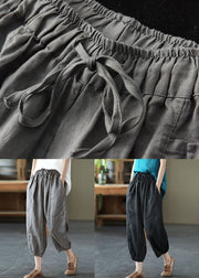 Grey Pockets Patchwork Linen Harem Pants Elastic Waist Summer