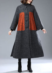 Grau bedruckte Woll-Trenchcoats Knopfseite offen Winter