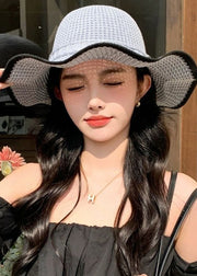Grey Ruffled Bow Knit Hollow Out Floppy Sun Hat