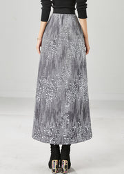 Grey Silk Velour Skirts Sequins High Waist Winter