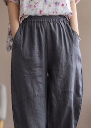 Grey Solid Patchwork Linen Pants High waist Summer