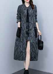 Grey Stand Collar Button Long Trench Coats Spring
