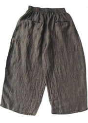 Grey Striped Pockets Wide Leg Fall Casual Pants - SooLinen