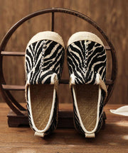 Grey Zebra pattern Cotton Fabric For Women Splicing Flat Shoes - SooLinen