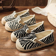 Grey Zebra pattern Cotton Fabric For Women Splicing Flat Shoes - SooLinen