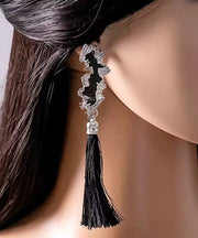 Handmad Black Sterling Silver Tassel Drop Earrings