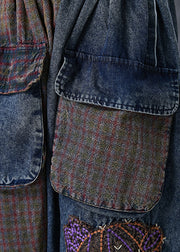 Handmade Applique Asymmetrical Patchwork Pockets Denim Pants Summer