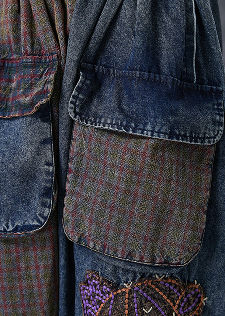 Handmade Applique Asymmetrical Patchwork Pockets Denim Pants Summer