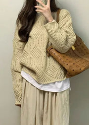 Handmade Apricot Hollow Out Knit Sweater Fall