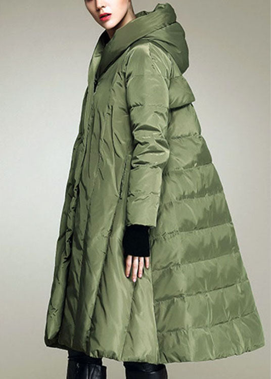 Handmade Army Green hooded Casual Winter Duck Down coat