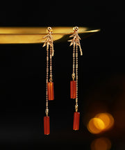 Handmade Bamboo Patchwork Red Jade Stud Earrings