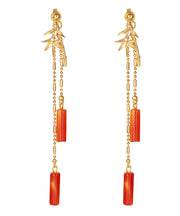 Handmade Bamboo Patchwork Red Jade Stud Earrings