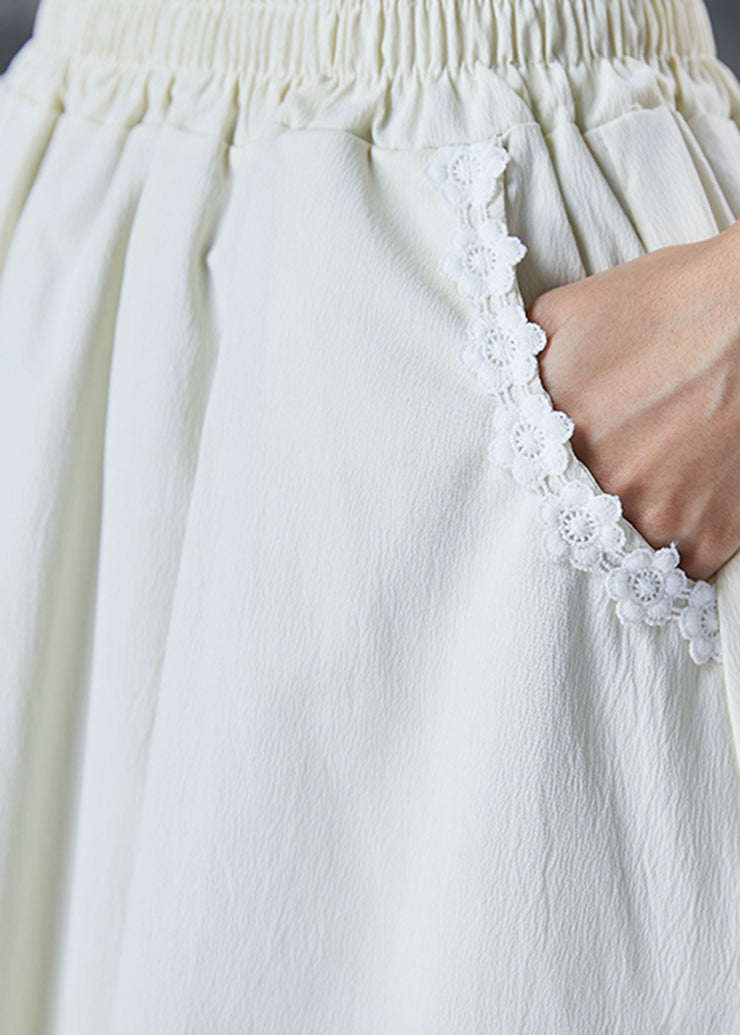 Handmade Beige Embroidered Patchwork Cotton Skirt Fall
