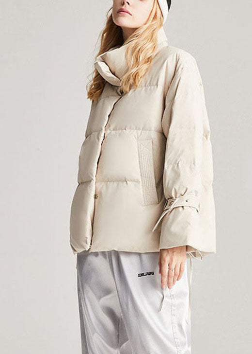 Handmade Beige Pockets fashion drawstring Winter Duck Down Coat