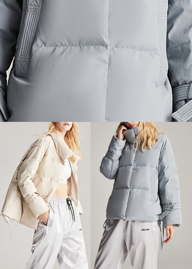 Handmade Beige Pockets fashion drawstring Winter Duck Down Coat