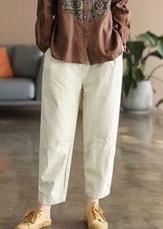 Handgemachte beige elastische Taille Taschen Hosen Frühling