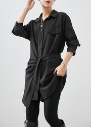 Handmade Black Asymmetrical Cinched Cotton Shirts Fall