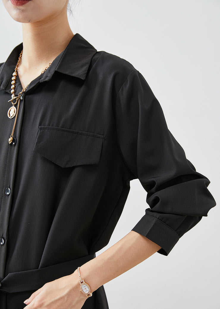 Handmade Black Asymmetrical Cinched Cotton Shirts Fall