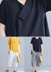 Handmade Black Asymmetrical Patchwork Cotton T Shirt Short Sleeve