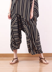 Handmade Black Asymmetrical Striped Chiffon Harem Pants Trousers Fall