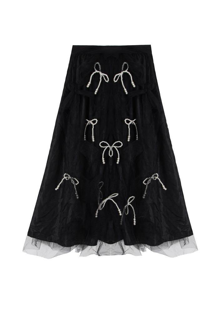 Handmade Black Bow Hollow Outside open Summer Skirt - SooLinen