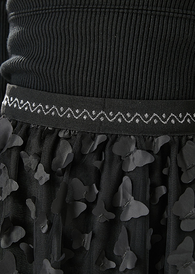 Handmade Black Butterfly Appliqued Tulle Skirts Fall