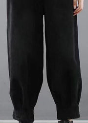 Handmade Black Casual Pockets Thick Harem Fall Pants
