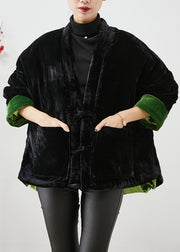 Handmade Black Chinese Button Thick Cotton Filled Silk Velour Coats Winter
