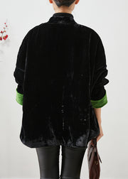 Handmade Black Chinese Button Thick Cotton Filled Silk Velour Coats Winter