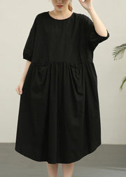 Handmade Black Cinched Summer Cotton Dress - SooLinen
