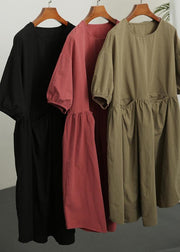 Handmade Black Cinched Summer Cotton Dress - SooLinen