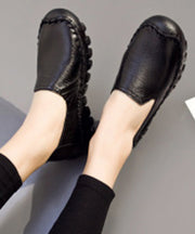 Handmade Black Cowhide Leather Flat Feet Shoes Lace Up Flats