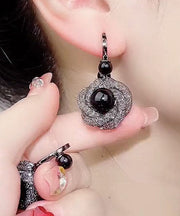 Handmade Black Crystal Tulle Drop Earrings