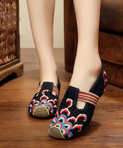 Handmade Black Embroidered Cotton Fabric Flat Shoes