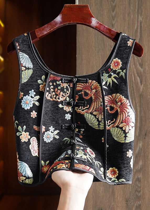 Handmade Black Embroidered Patchwork Cotton Vest Sleeveless