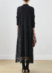 Handmade Black Embroidered Patchwork Knit Dress Fall