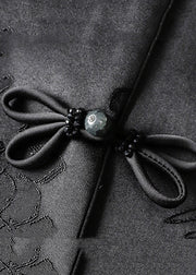 Handmade Black Embroidered Tassel Silk Top Fall
