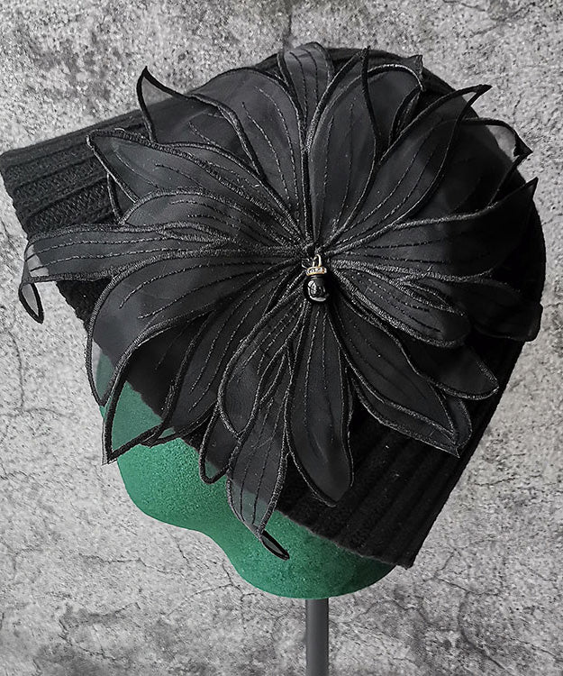 Handmade Black Floral Knit Bucket Hat
