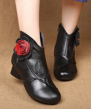 Handmade Black Floral Splicing Chunky Boots