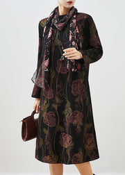 Handmade Black Floral Warm Fleece Maxi Dresses Spring