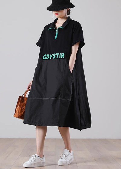 Handmade Black Graphic zippered Holiday Summer Cotton Dress - SooLinen