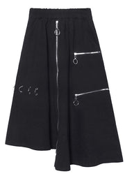 Handgemachte schwarze Taschen mit hoher Taille und Reißverschluss, asymmetrisches Design, Herbströcke
