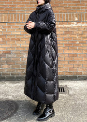 Handmade Black Hooded Lengthen Duck Down Jackets Winter