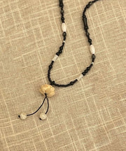Handmade Black Lotus Beading Gem Stone Tassel Pendant Necklace