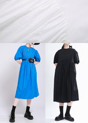 Handmade Black O-Neck Long Summer Cotton Dress - SooLinen