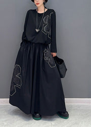 Handmade Black Oversized Patchwork Applique Cotton 2 Piece Outfit Spring